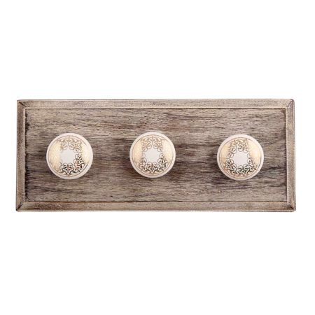 Golden Rangoli Pattern Flat Ceramic Wooden Hooks